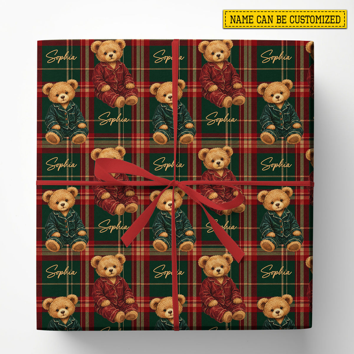 Vintage Personalized Teddy Bear Wrapping Paper, Teddy Bears In Velvet Pajamas Wrapping Paper Rolls, Gift Wrap For Teddy Bear Lover