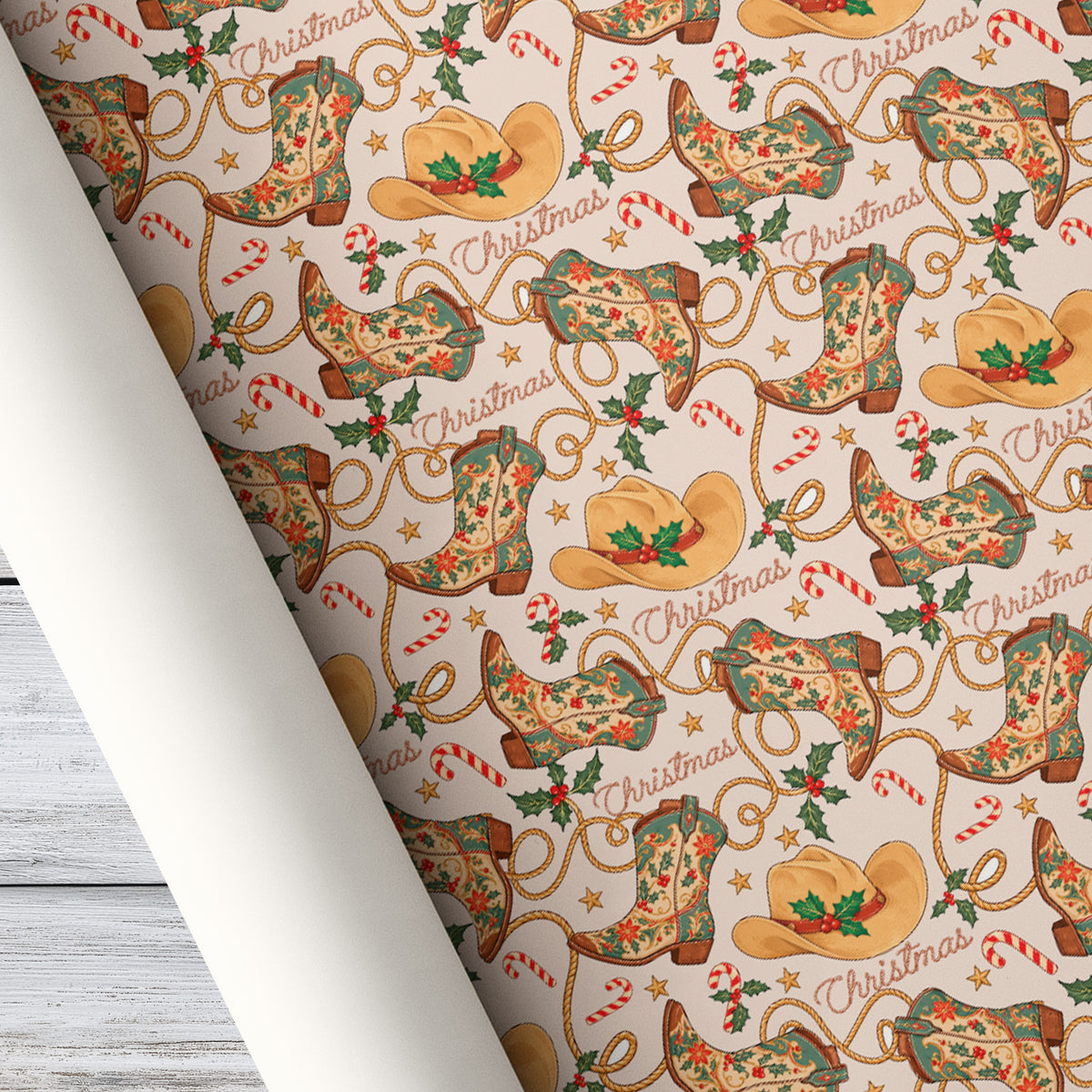 Vintage Western Christmas Cowboy Wrapping Paper, Boot Scootin' Christmas Wrapping Paper Rolls, Xmas Gift Wrap For Cowboys