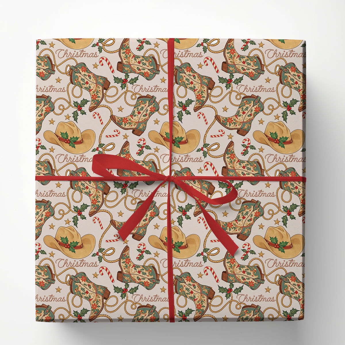 Vintage Western Christmas Cowboy Wrapping Paper, Boot Scootin' Christmas Wrapping Paper Rolls, Xmas Gift Wrap For Cowboys