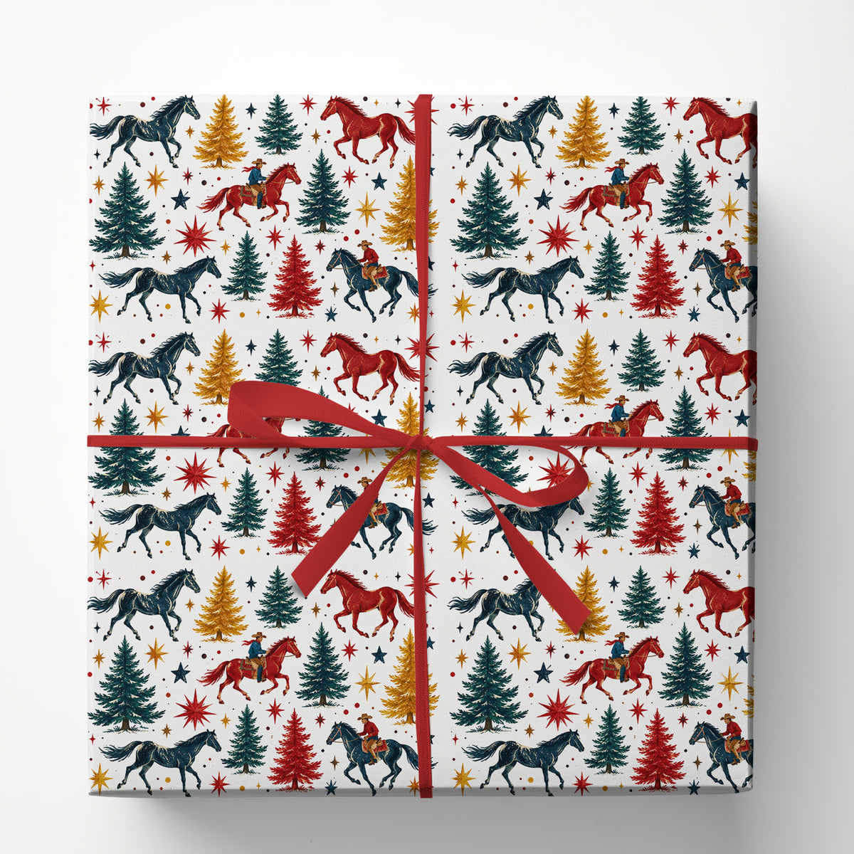 Vintage Christmas Cowboy Wrapping Paper, Galloping Into Christmas Wrapping Paper Rolls, Xmas Gift Wrap For Cowboys
