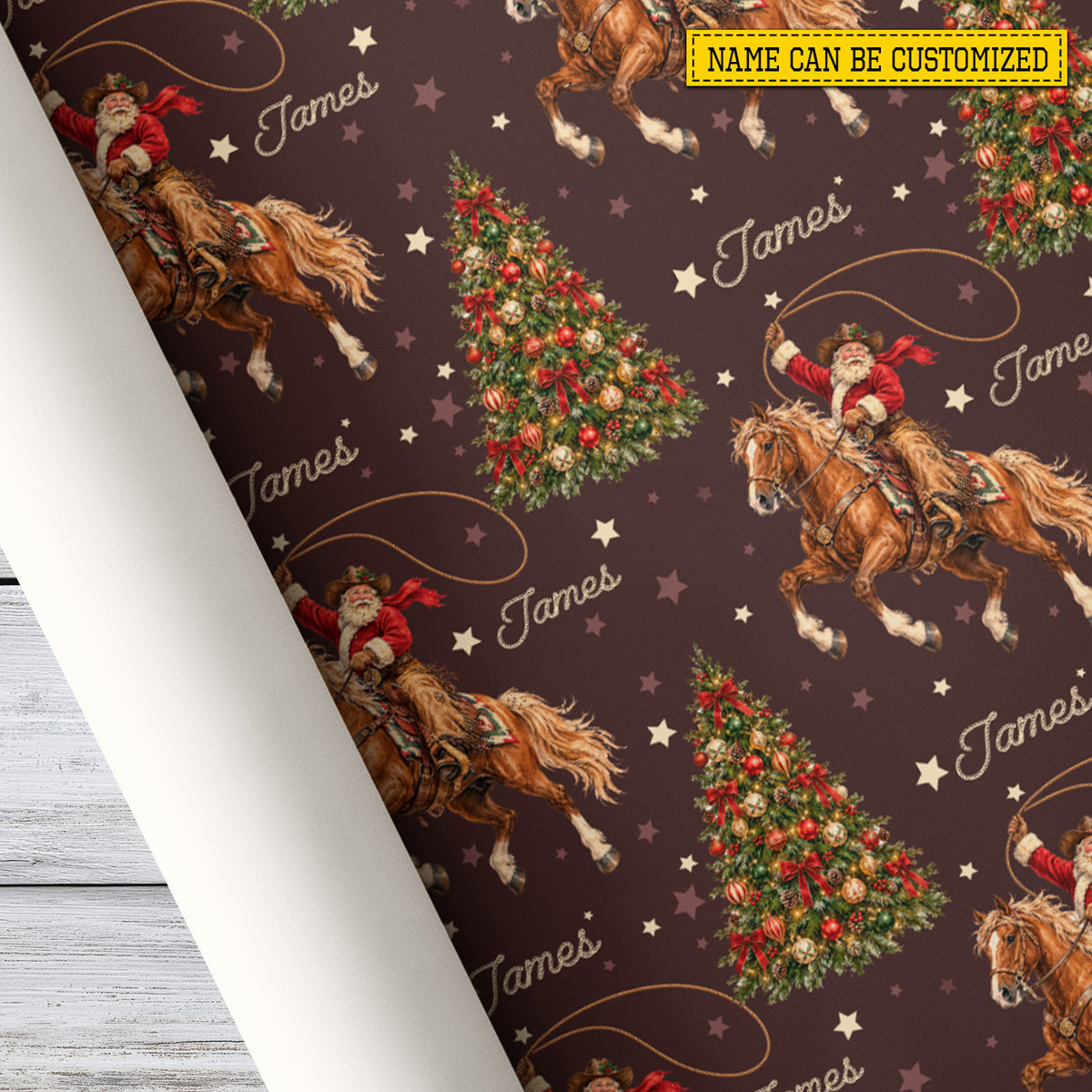 Vintage Personalized Christmas Cowboy Wrapping Paper, Howdy Santa Wrapping Paper Rolls, Xmas Gift Wrap For Cowboys