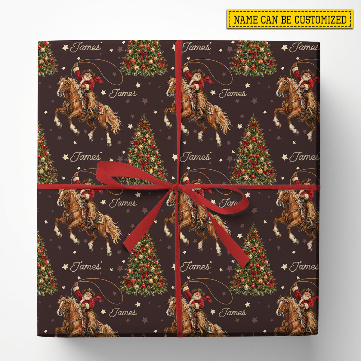 Vintage Personalized Christmas Cowboy Wrapping Paper, Howdy Santa Wrapping Paper Rolls, Xmas Gift Wrap For Cowboys