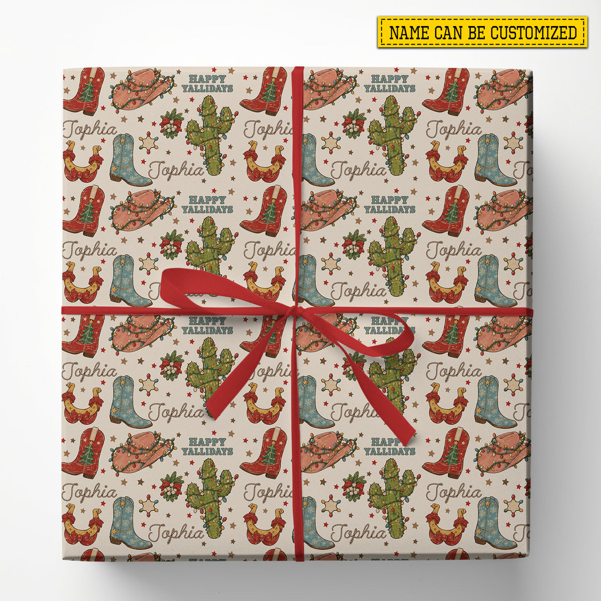 Personalized Christmas Cowgirl Wrapping Paper, Happy Yallidays Wrapping Paper Rolls, Xmas Gift Wrap For Cowgirls