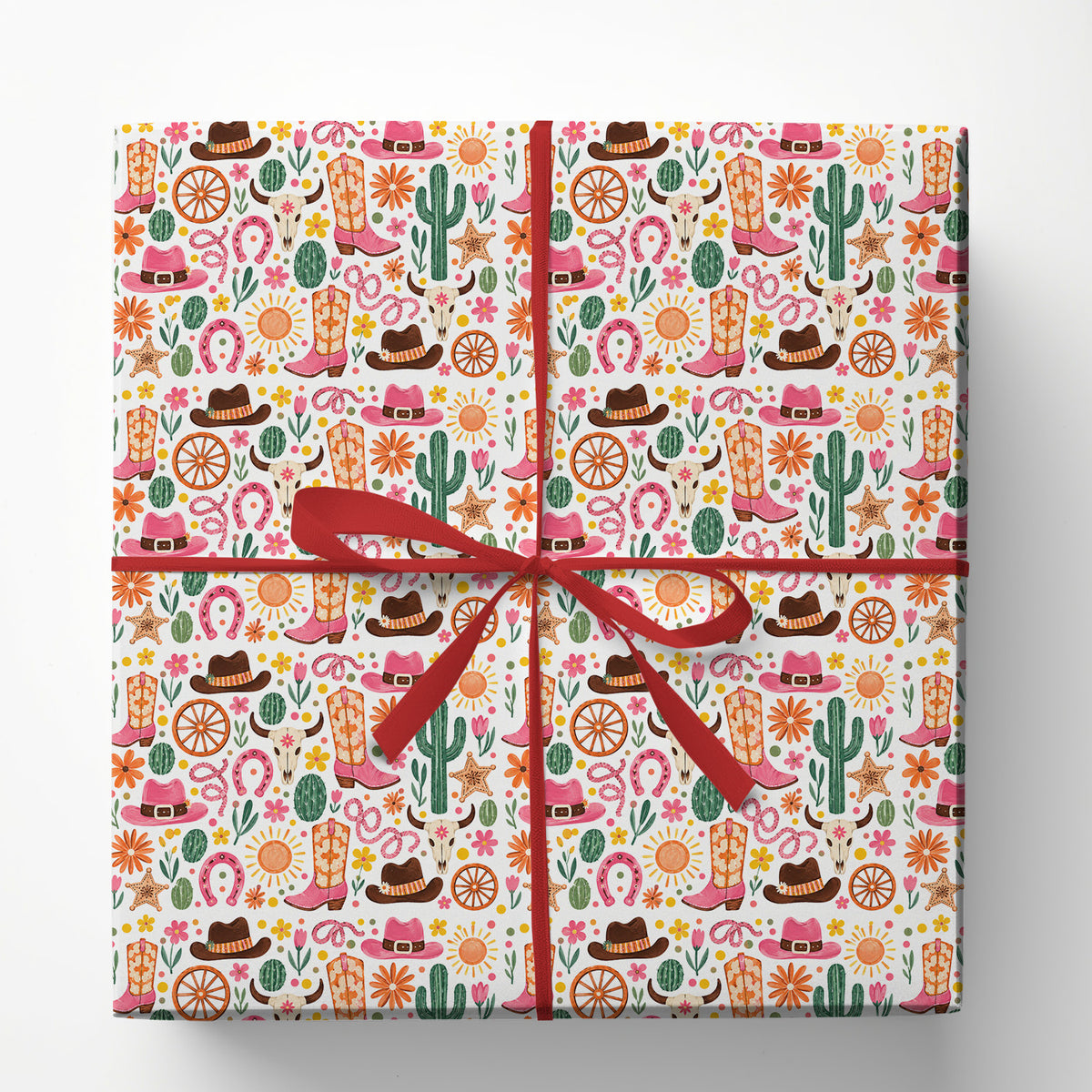 Pink Western Cowgirl Wrapping Paper, Cowgirl Boots And Hats Wrapping Paper Rolls, Gift Wrap For Cowgirls