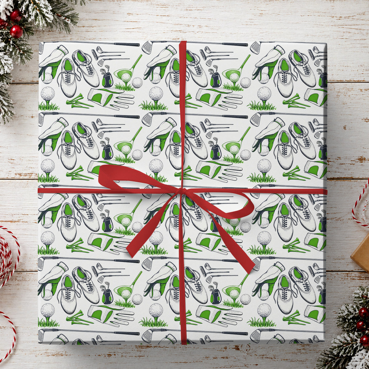 Golf Wrapping Paper, Golf Clubs Balls And Shoes Pattern Wrapping Paper Rolls, Gift Wrap For Golf Lover