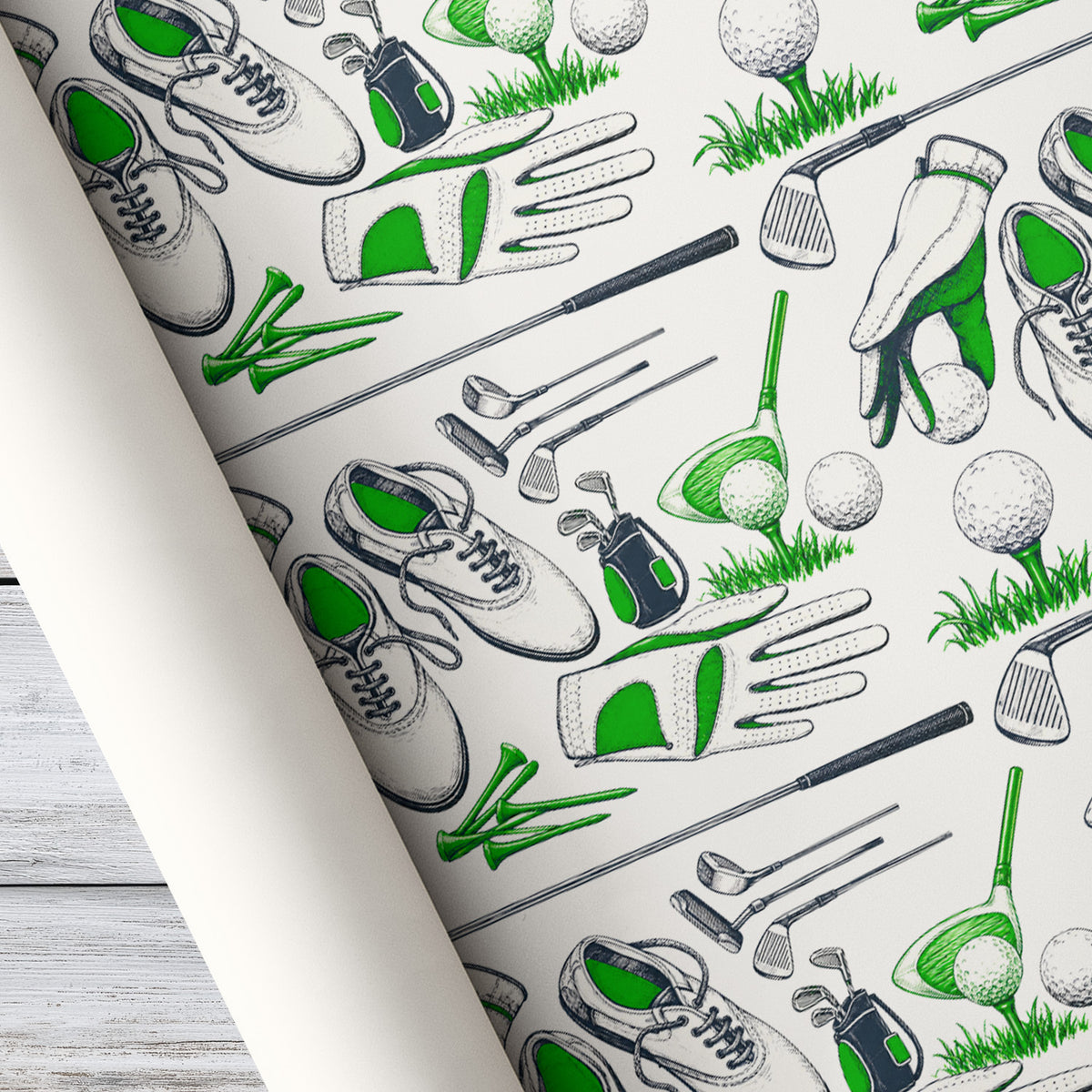 Golf Wrapping Paper, Golf Clubs Balls And Shoes Pattern Wrapping Paper Rolls, Gift Wrap For Golf Lover