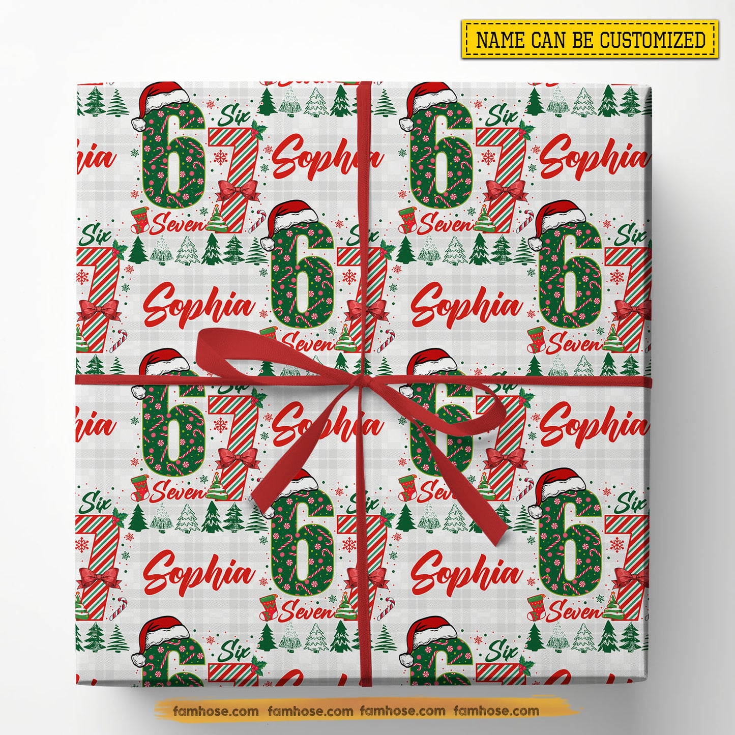 Personalized Christmas 67 Meme Wrapping Paper, Six Seven With Christmas Tree In White Background Wrapping Paper Rolls Xmas Gift