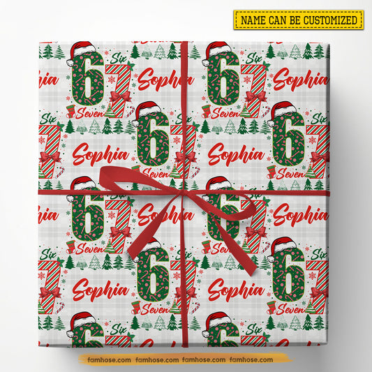 Personalized Christmas 67 Meme Wrapping Paper, Six Seven With Christmas Tree In White Background Wrapping Paper Rolls Xmas Gift