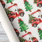 Christmas Golf Cart Wrapping Paper, Red Golf Cart And Christmas Tree Wrapping Paper Rolls, Xmas Gift Wrap For Golf Lover