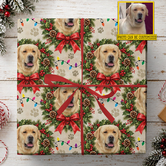 Personalized Christmas Labrador Retriever Dog Wrapping Paper, Custom Pet Face Wrapping Paper Rolls, Xmas Gift Wrap For Dog Lover