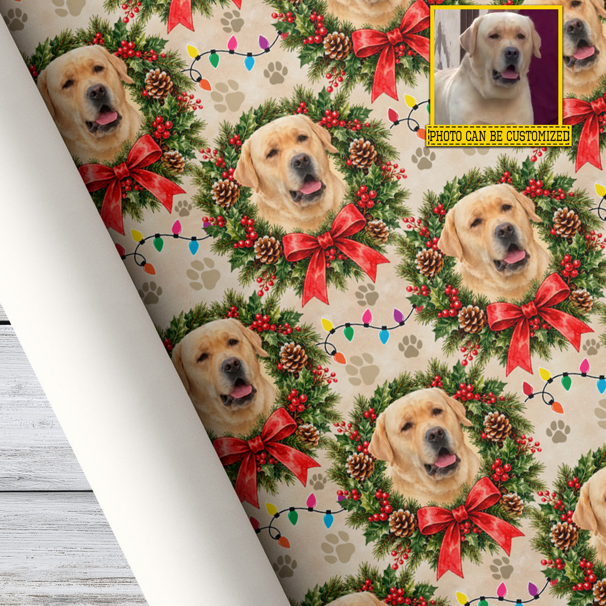 Personalized Christmas Labrador Retriever Dog Wrapping Paper, Custom Pet Face Wrapping Paper Rolls, Xmas Gift Wrap For Dog Lover