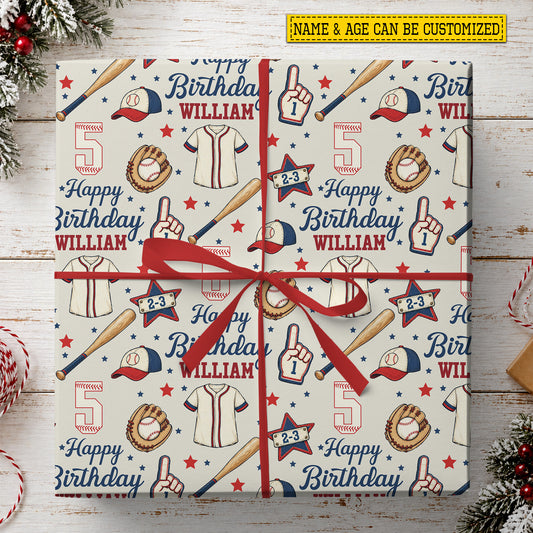 Personalized Baseball Birthday Wrapping Paper, Home Run Birthday Wrapping Paper Rolls, Gift Wrap For Baseball Lover