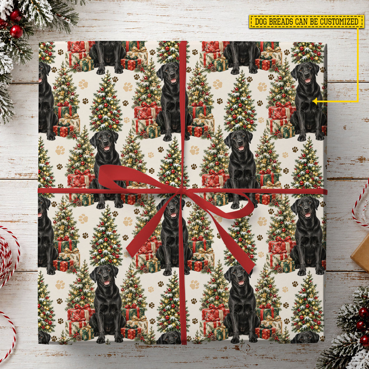 Personalized Christmas Labrador Retriever Dog Wrapping Paper, Custom Dog Breed Wrapping Paper Rolls, Xmas Gift Wrap For Dog Lover