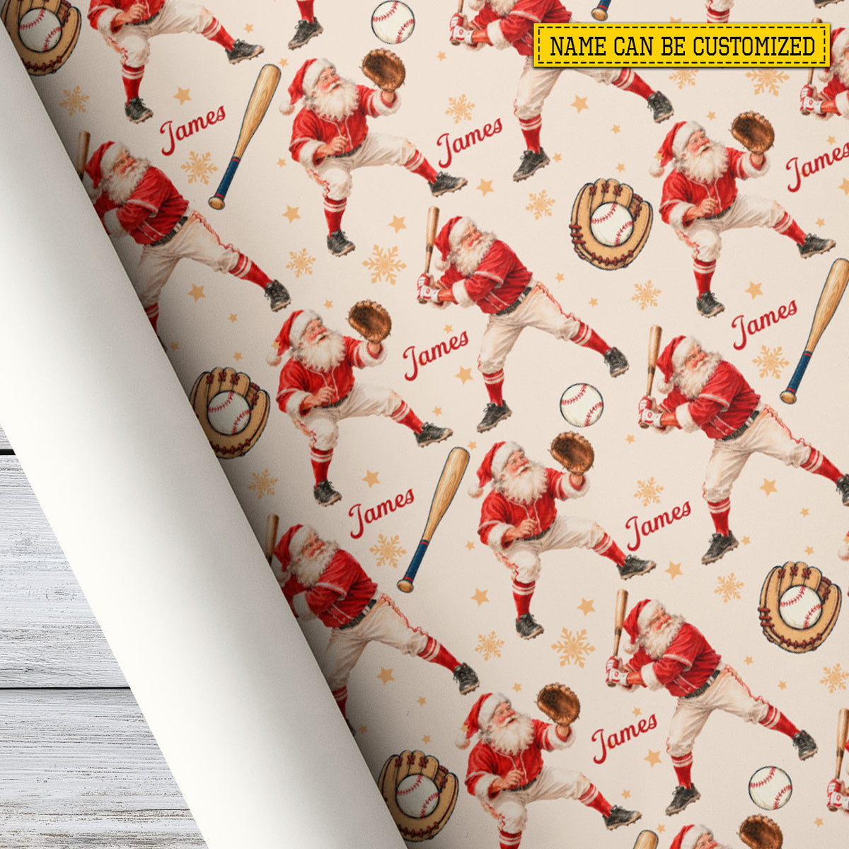 Personalized Christmas Baseball Wrapping Paper, Santa Playing Baseball Wrapping Paper Rolls, Xmas Gift Wrap For Baseball Lover