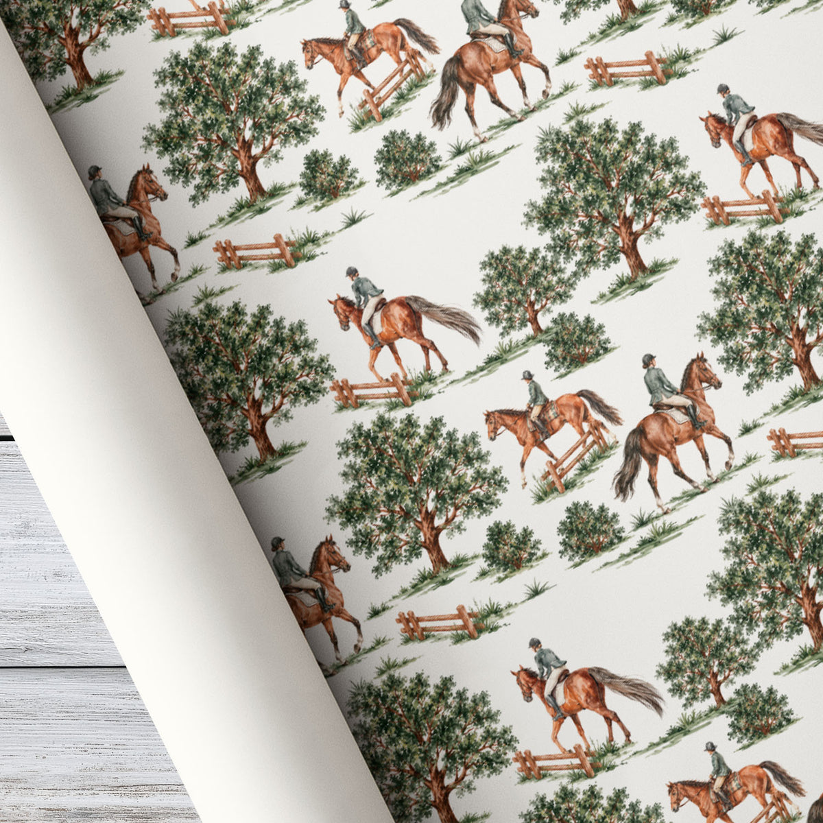 Equestrian Horse Riding Wrapping Paper, Ride Through The Countryside Wrapping Paper Rolls, Gift Wrap For Dressage Rider Lover