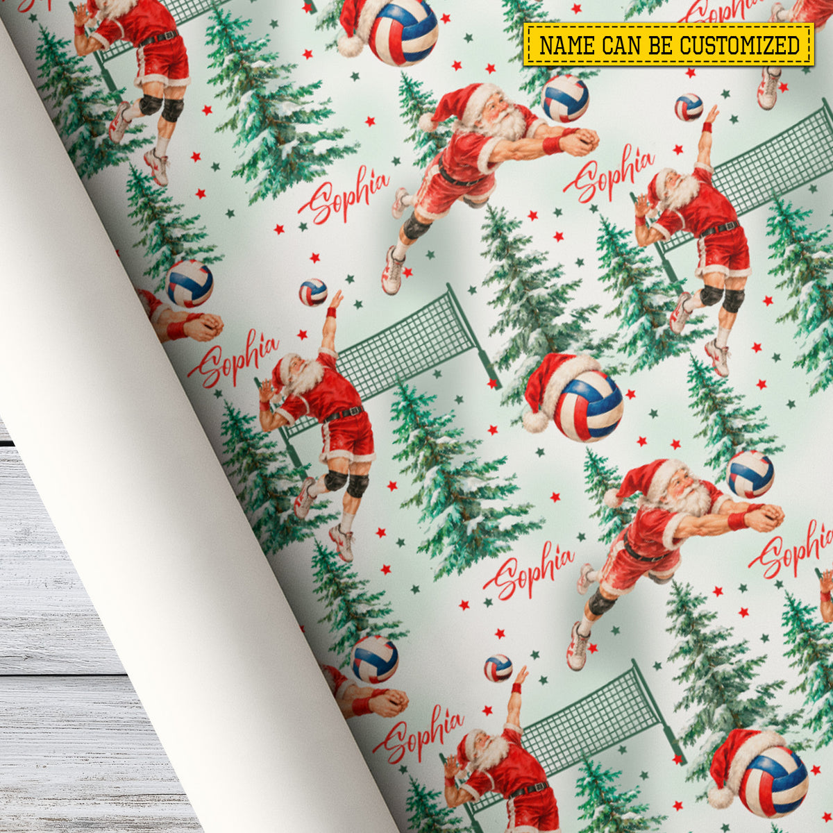 Personalized Christmas Volleyball Wrapping Paper, Santa Playing Volleyball Wrapping Paper Rolls, Xmas Gift Wrap For Volleyball Lover