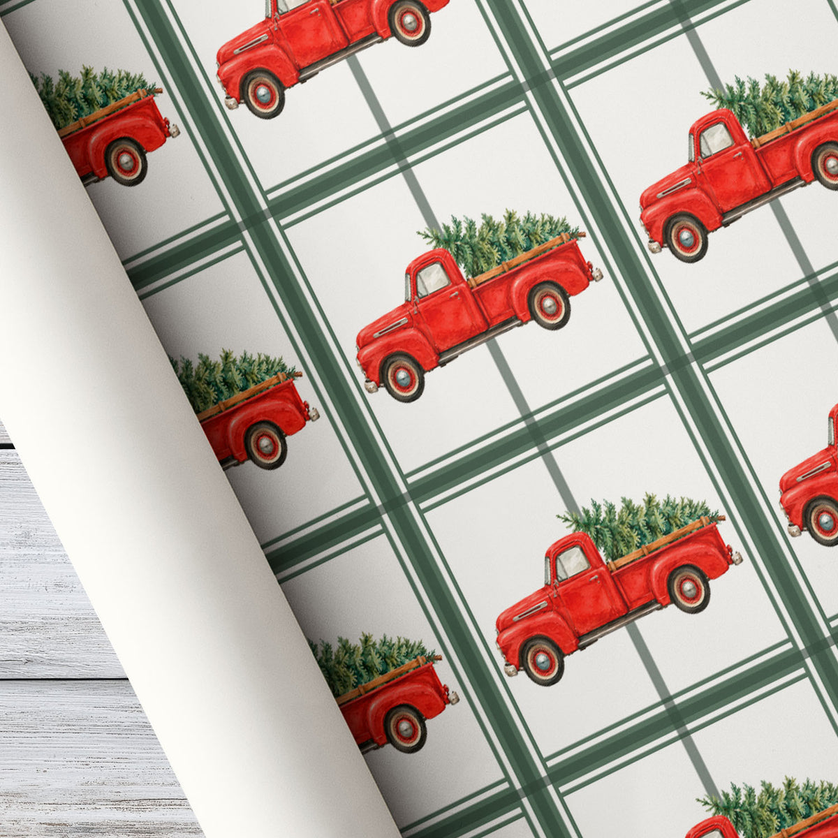 Vintage Christmas Farming Truck Wrapping Paper, Driving Home For Christmas Wrapping Paper Rolls, Xmas Gift Wrap For Truck Driver