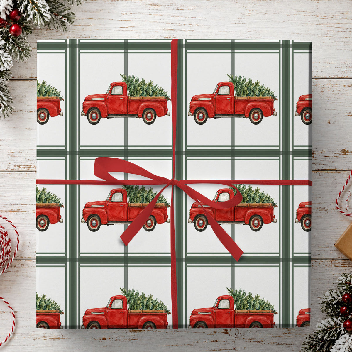 Vintage Christmas Farming Truck Wrapping Paper, Driving Home For Christmas Wrapping Paper Rolls, Xmas Gift Wrap For Truck Driver