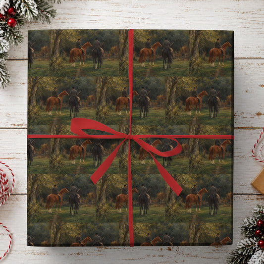 Vintage Horse Wrapping Paper, Horseback Riding Countryside Scene Wrapping Paper Rolls, Gift Wrap For Equestrian