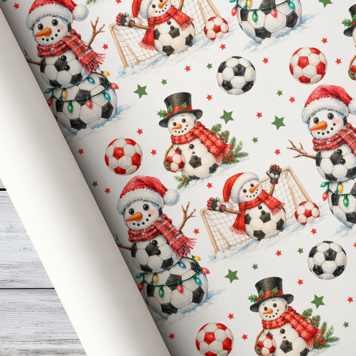 Christmas Soccer Wrapping Paper, Snowman Soccer Players Wrapping Paper Rolls, Xmas Gift Wrap For Soccer Lover