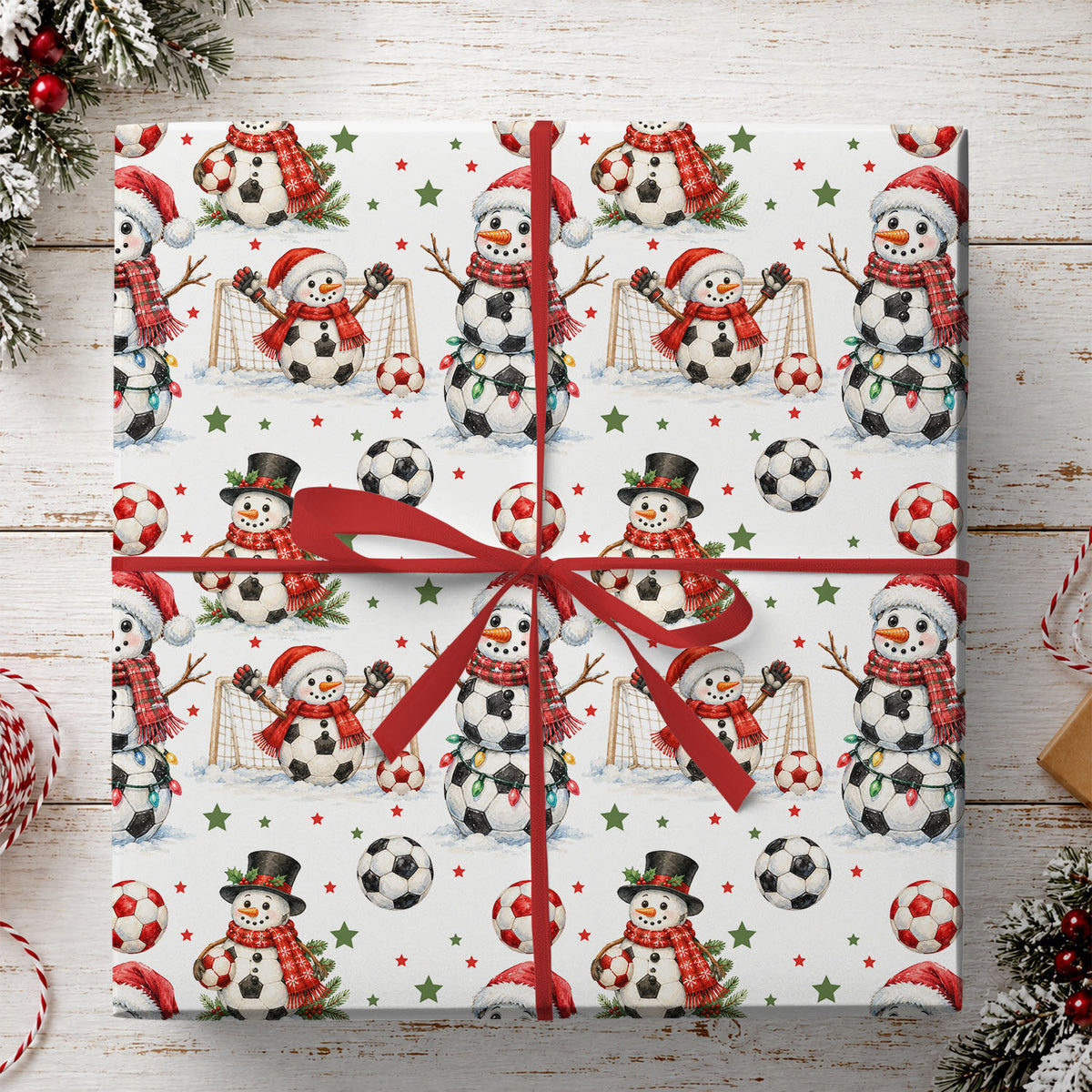 Christmas Soccer Wrapping Paper, Snowman Soccer Players Wrapping Paper Rolls, Xmas Gift Wrap For Soccer Lover