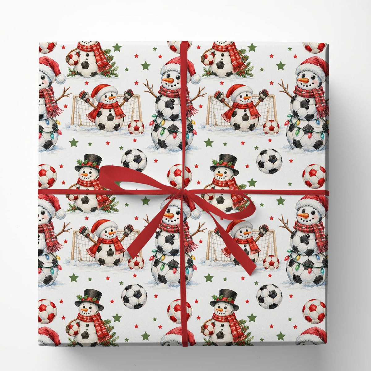 Christmas Soccer Wrapping Paper, Snowman Soccer Players Wrapping Paper Rolls, Xmas Gift Wrap For Soccer Lover