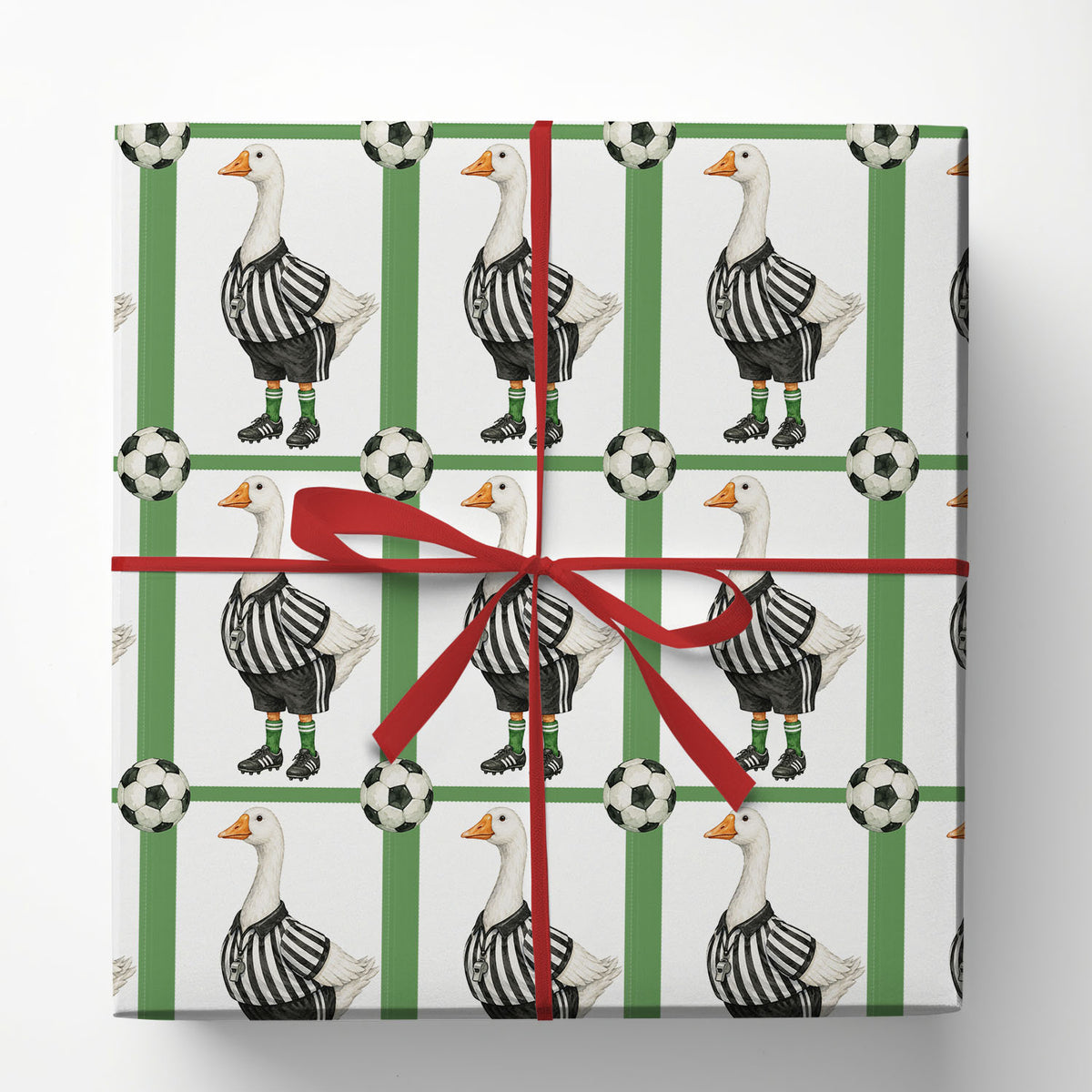 Funny Soccer Goose Wrapping Paper, Cute Goose Referee & Soccer Ball Pattern Sport Wrapping Paper Rolls, Gift Wrap For Soccer Lover