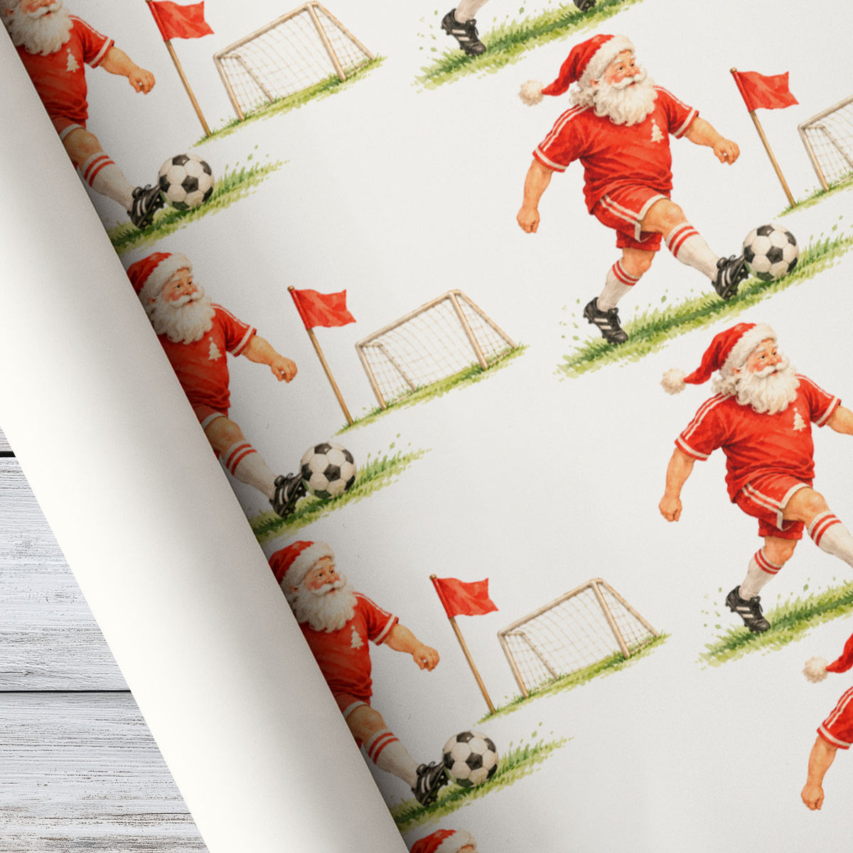 Christmas Soccer Wrapping Paper, Santa Claus Playing Soccer Wrapping Paper Rolls, Xmas Gift Wrap For Soccer Lover