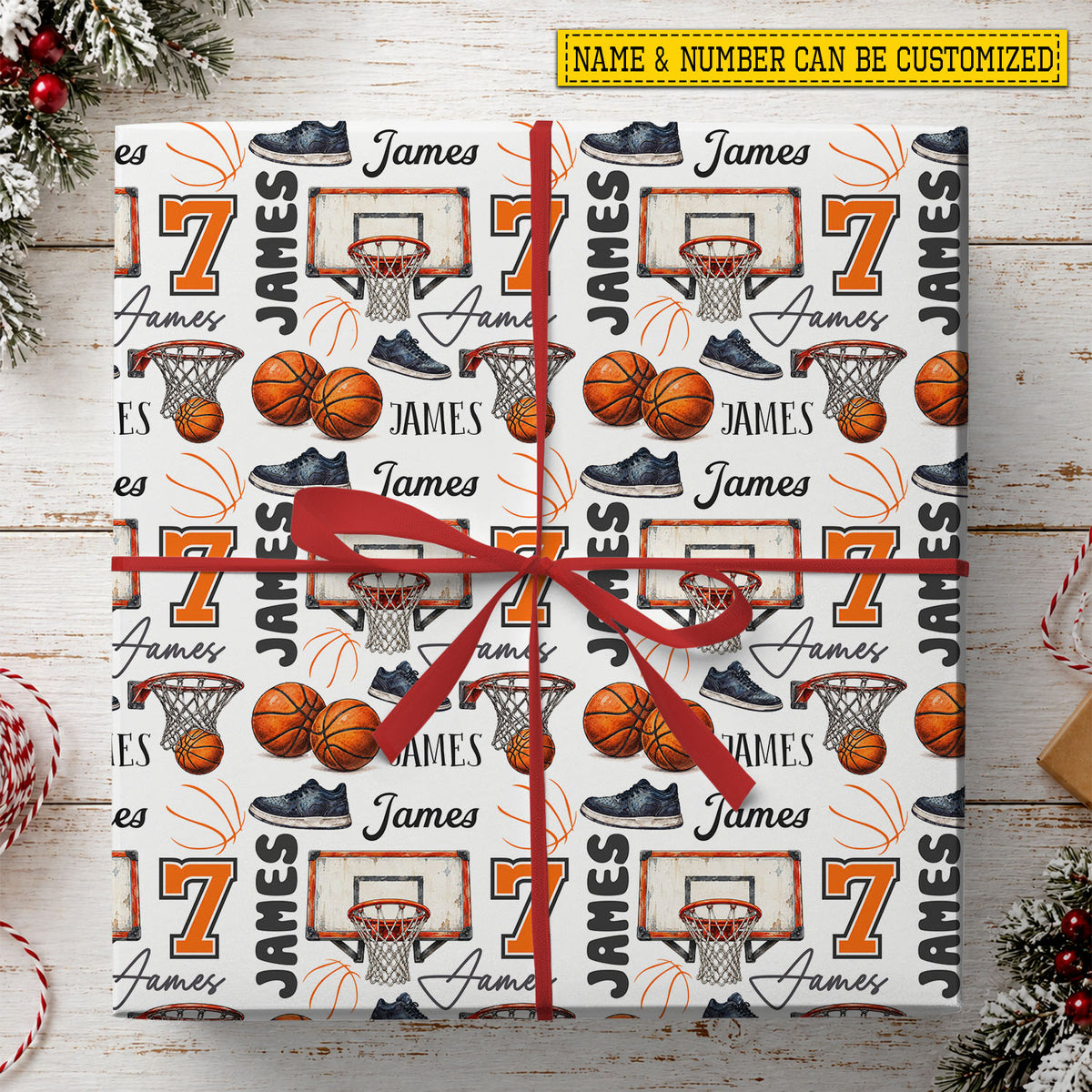 Personalized Basketball Wrapping Paper, Nothing But Net Sport Wrapping Paper Rolls, Gift Wrap For Basketball Lover