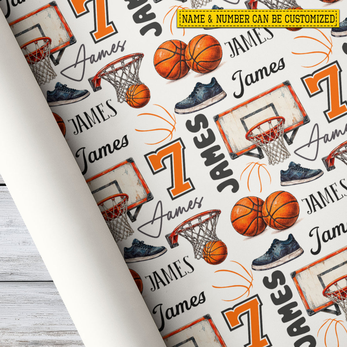 Personalized Basketball Wrapping Paper, Nothing But Net Sport Wrapping Paper Rolls, Gift Wrap For Basketball Lover