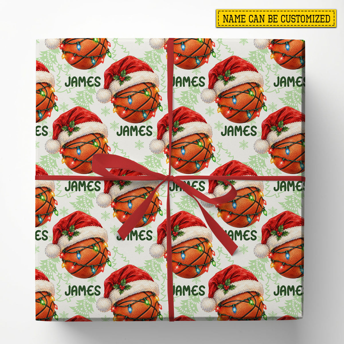 Personalized Christmas Basketball Wrapping Paper, Santa Hat Basketball Wrapping Paper Rolls, Xmas Gift Wrap For Basketball Lover
