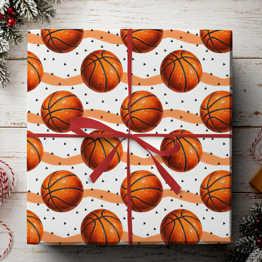 Basketball Wrapping Paper, Orange Basketball Pattern Wrapping Paper Rolls, Gift Wrap For Basketball Lover