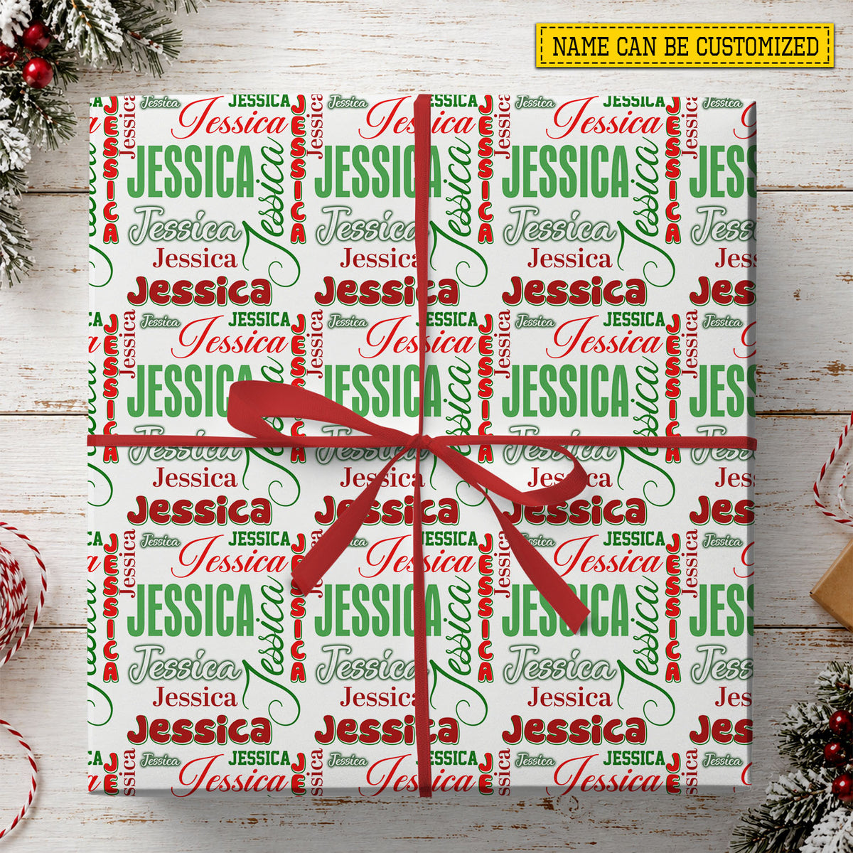 Personalized Name Wrapping Paper, Custom Name Typography Wrapping Paper Rolls, Gift Wrap