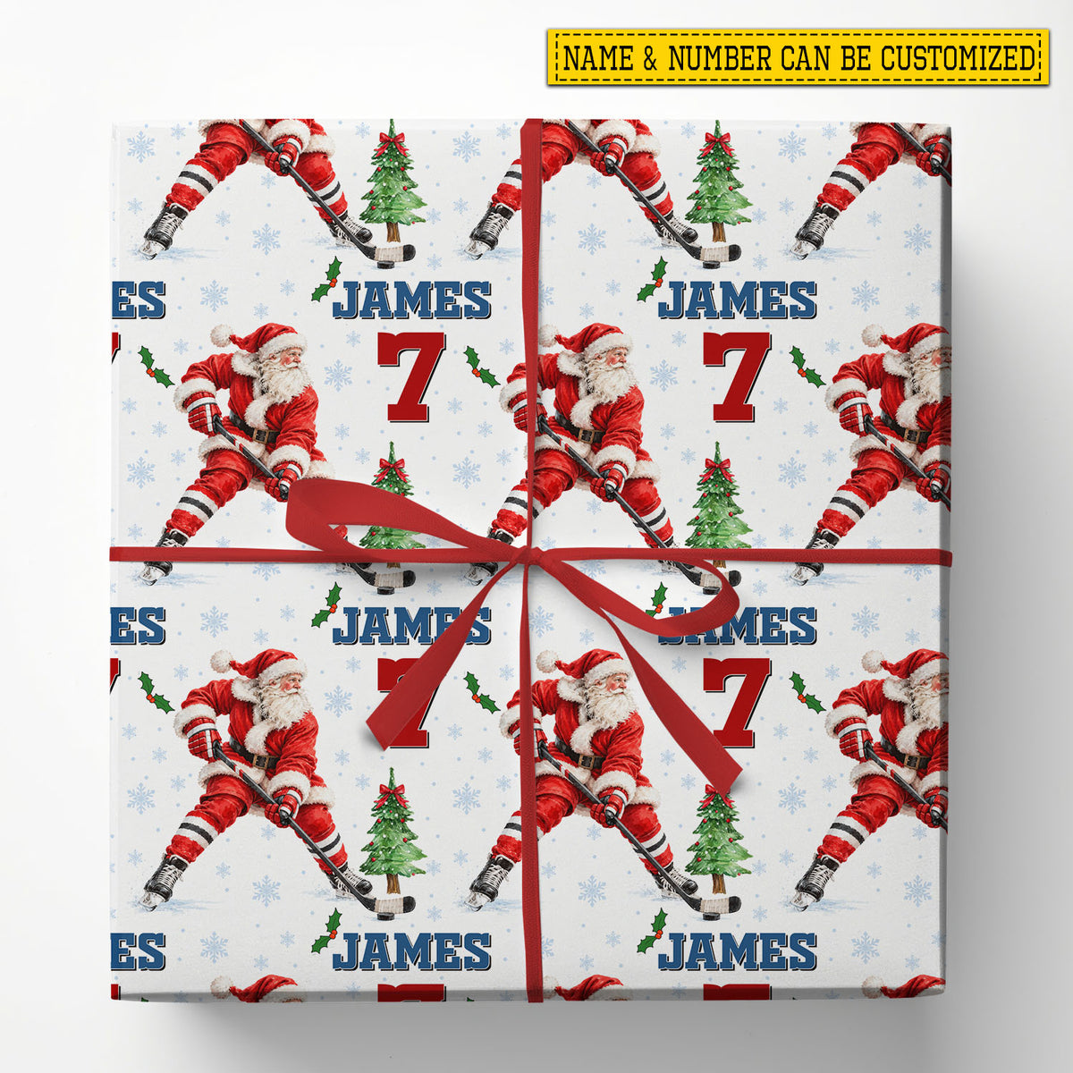 Personalized Christmas Hockey Wrapping Paper, Santa Hits The Ice Sport Wrapping Paper Rolls, Xmas Gift Wrap For Hockey Lover