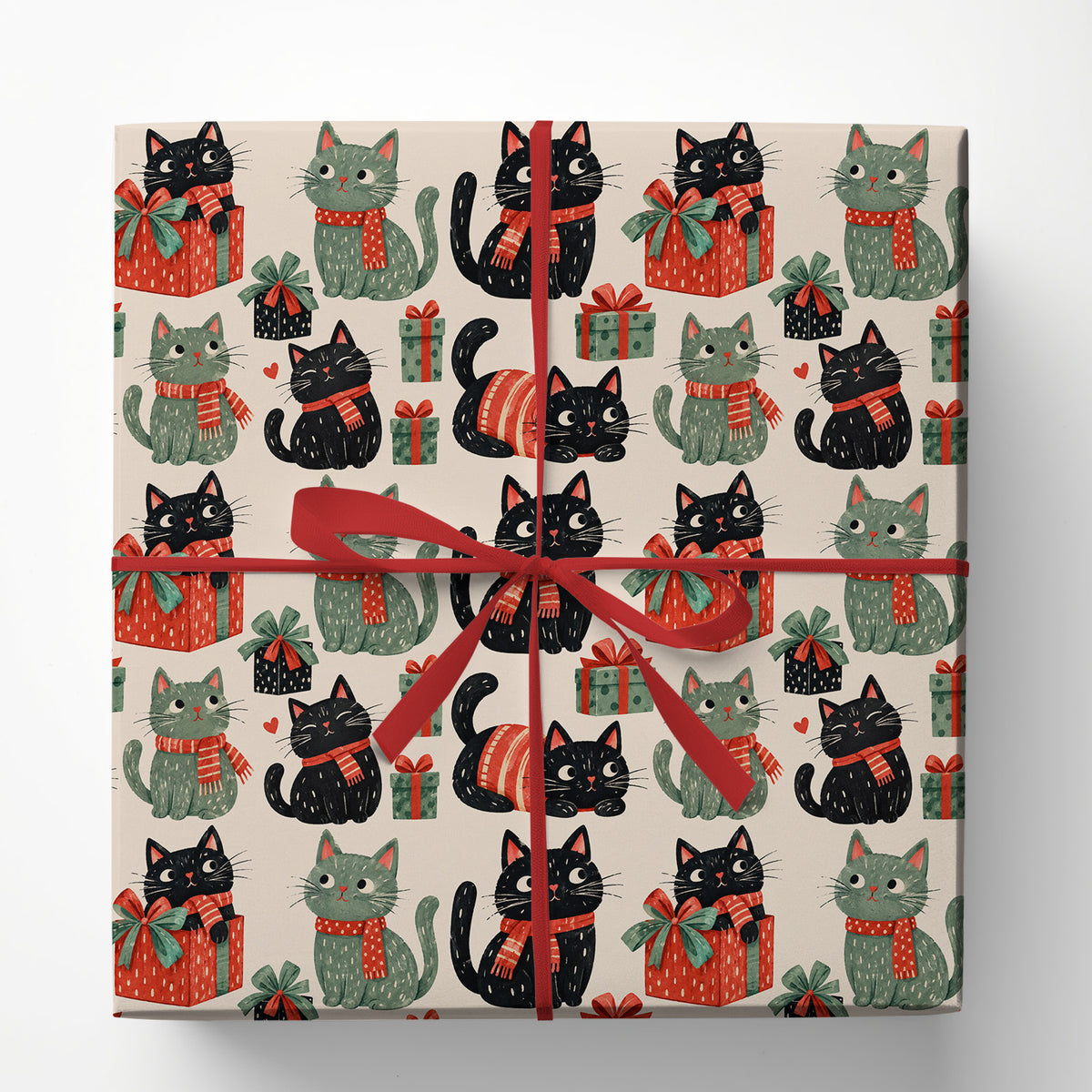 Cute Christmas Cat Wrapping Paper, Black And Gray Kitty With Presents Wrapping Paper Rolls, Xmas Gift Wrap For Cat Lover