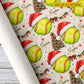 Personalized Christmas Softball Wrapping Paper, Softball With Santa Hat Wrapping Paper Rolls, Xmas Gift Wrap For Softball Lover