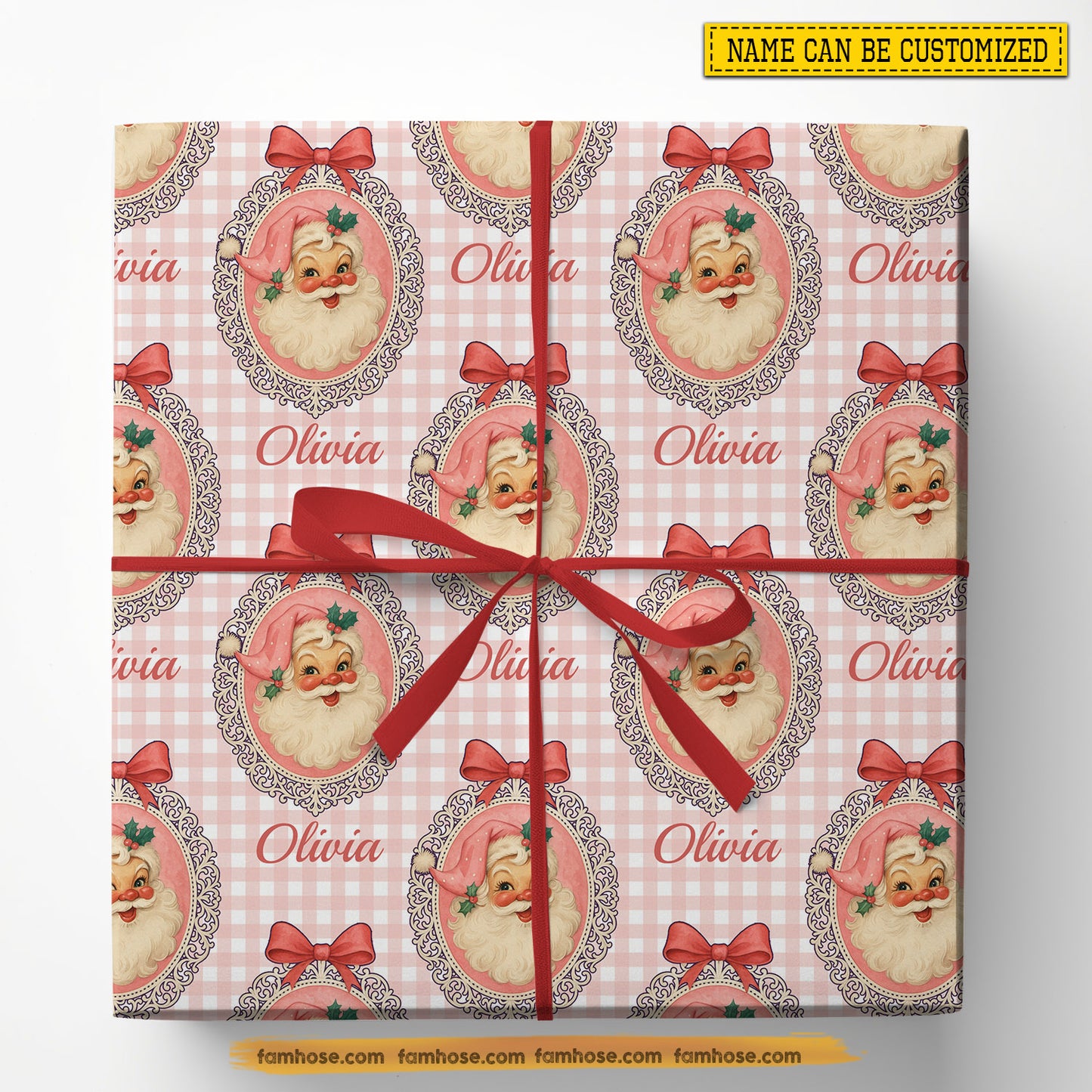 Cute Personalized Christmas Wrapping Paper, Pink Santa Claus Smiles In Mirror Wrapping Paper Rolls Gift