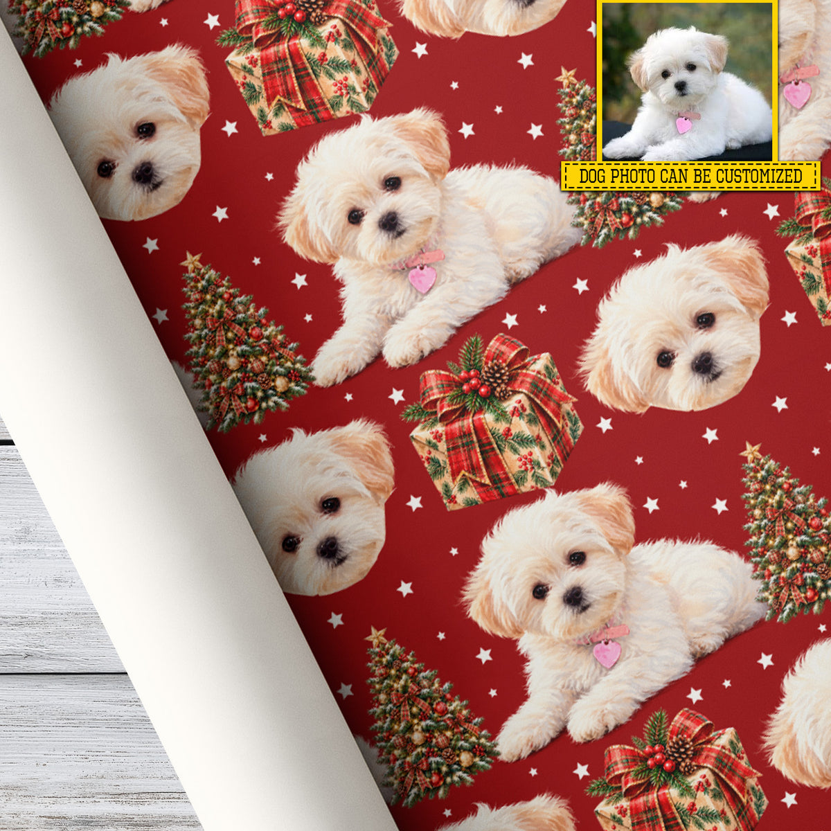 Personalized Christmas Dog Wrapping Paper, Custom Pet Face Wrapping Paper Rolls, Xmas Gift Wrap For Dog Lover