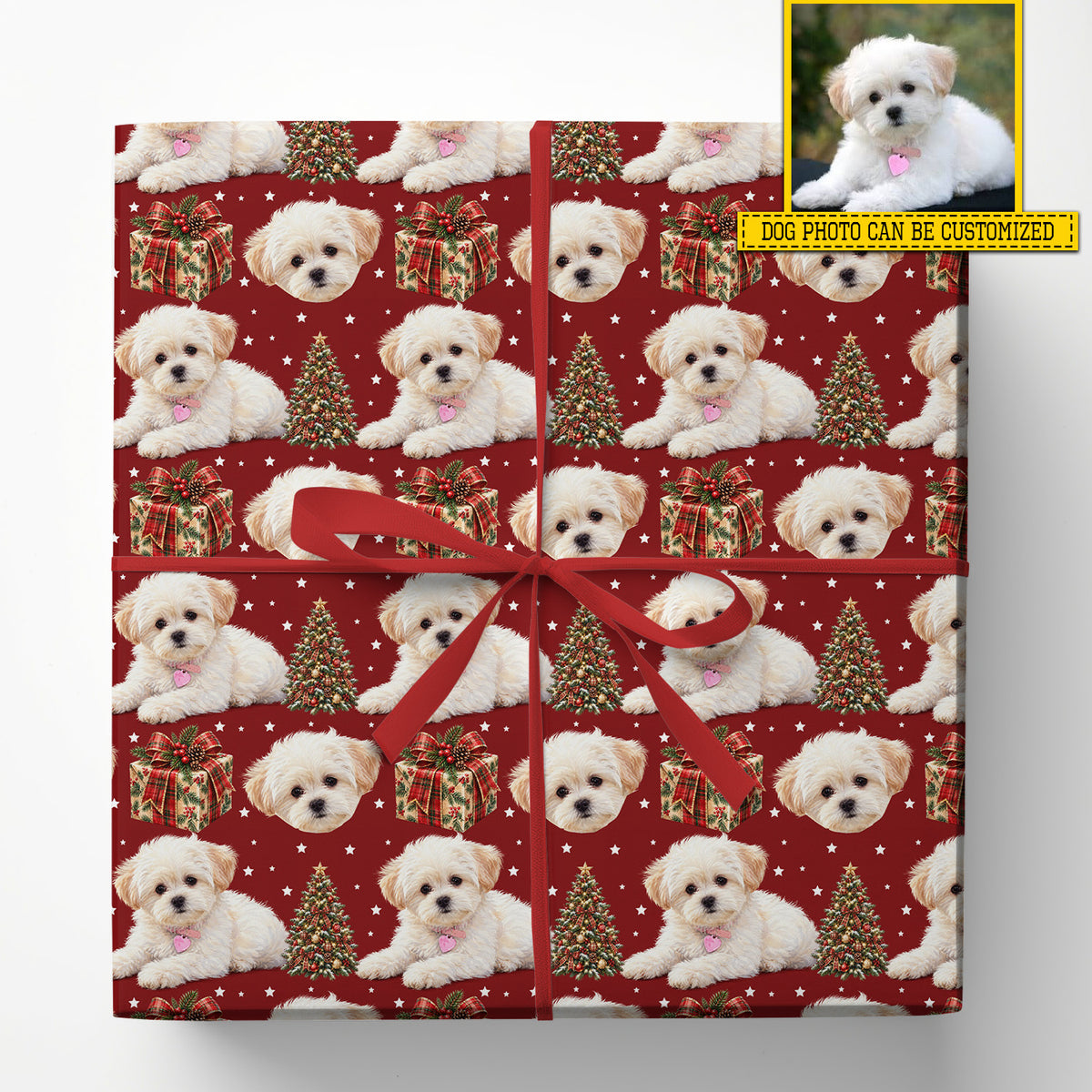 Personalized Christmas Dog Wrapping Paper, Custom Pet Face Wrapping Paper Rolls, Xmas Gift Wrap For Dog Lover