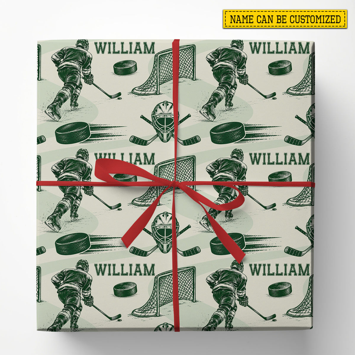 Personalized Hockey Wrapping Paper, Ice Hockey Player And Puck Wrapping Paper Rolls, Gift Wrap For Hockey Lover