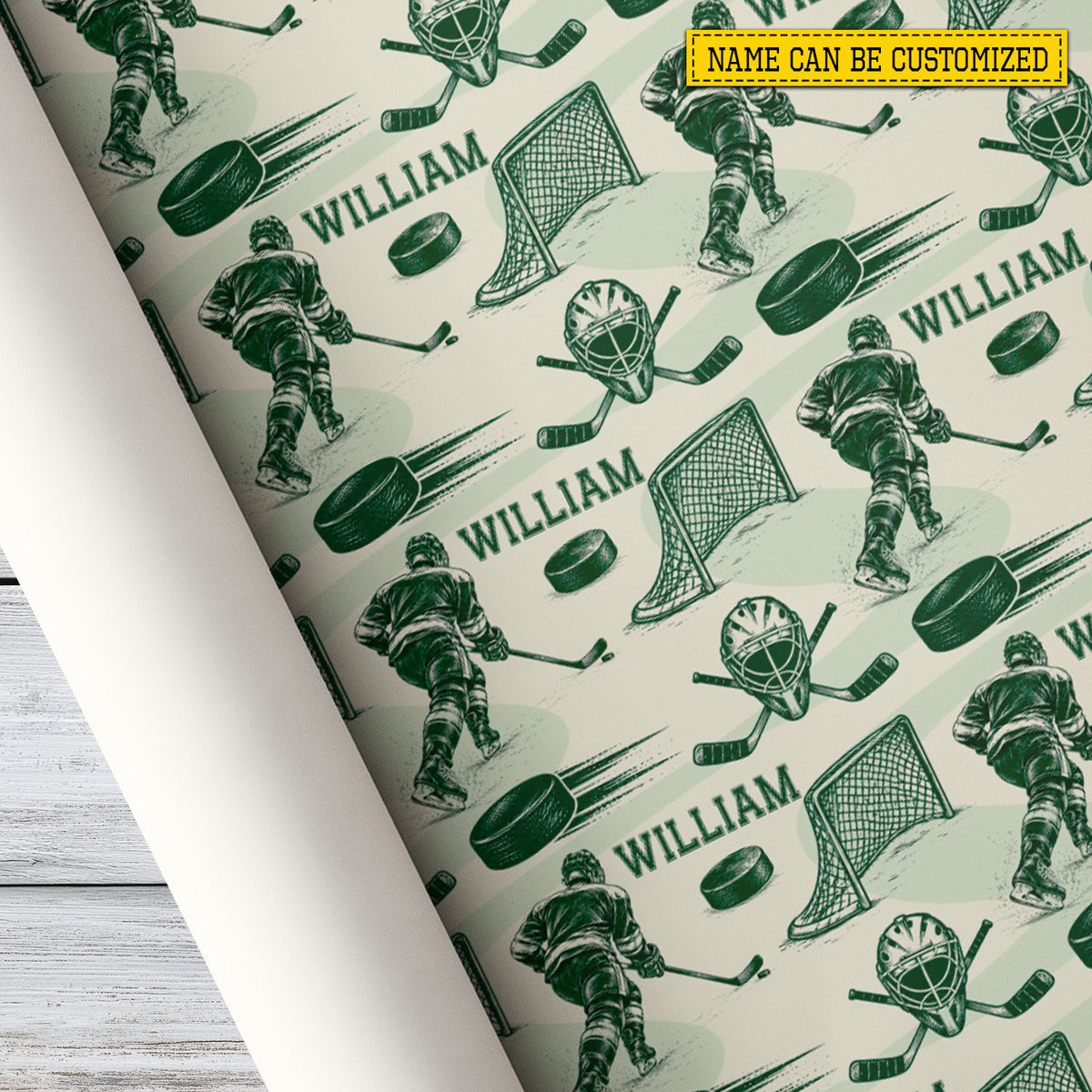 Personalized Hockey Wrapping Paper, Ice Hockey Player And Puck Wrapping Paper Rolls, Gift Wrap For Hockey Lover