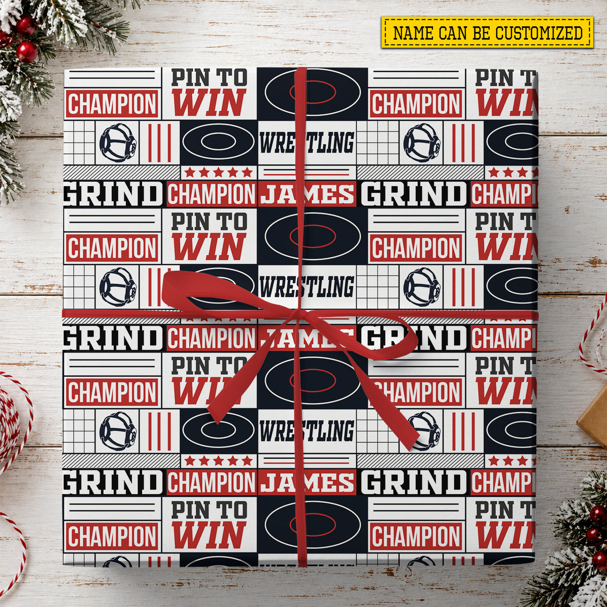 Personalized Wrestling Wrapping Paper, Champion And Pin To Win Pattern Wrapping Paper Rolls, Gift Wrap For Wrestling Lover