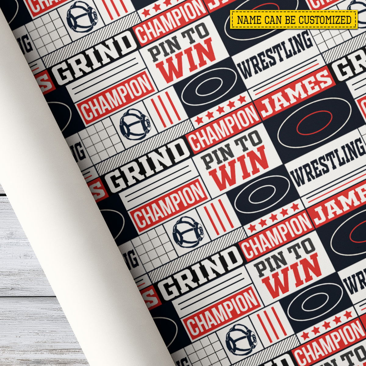 Personalized Wrestling Wrapping Paper, Champion And Pin To Win Pattern Wrapping Paper Rolls, Gift Wrap For Wrestling Lover