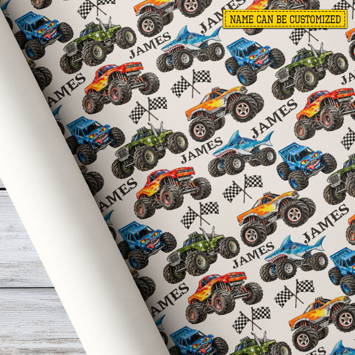 Personalized Monster Truck Wrapping Paper, Monster Jam Inspired Wrapping Paper Rolls, Gift Wrap For Monster Truck Lover