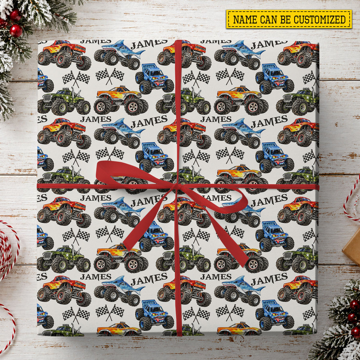 Personalized Monster Truck Wrapping Paper, Monster Jam Inspired Wrapping Paper Rolls, Gift Wrap For Monster Truck Lover