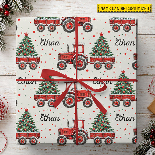 Personalized Christmas Farming Tractor Wrapping Paper, Christmas On The Farm Wrapping Paper Rolls, Xmas Gift Wrap For Tractor Lover