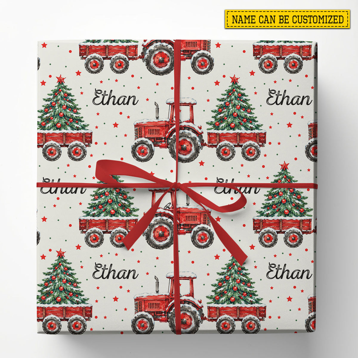 Personalized Christmas Farming Tractor Wrapping Paper, Christmas On The Farm Wrapping Paper Rolls, Xmas Gift Wrap For Tractor Lover