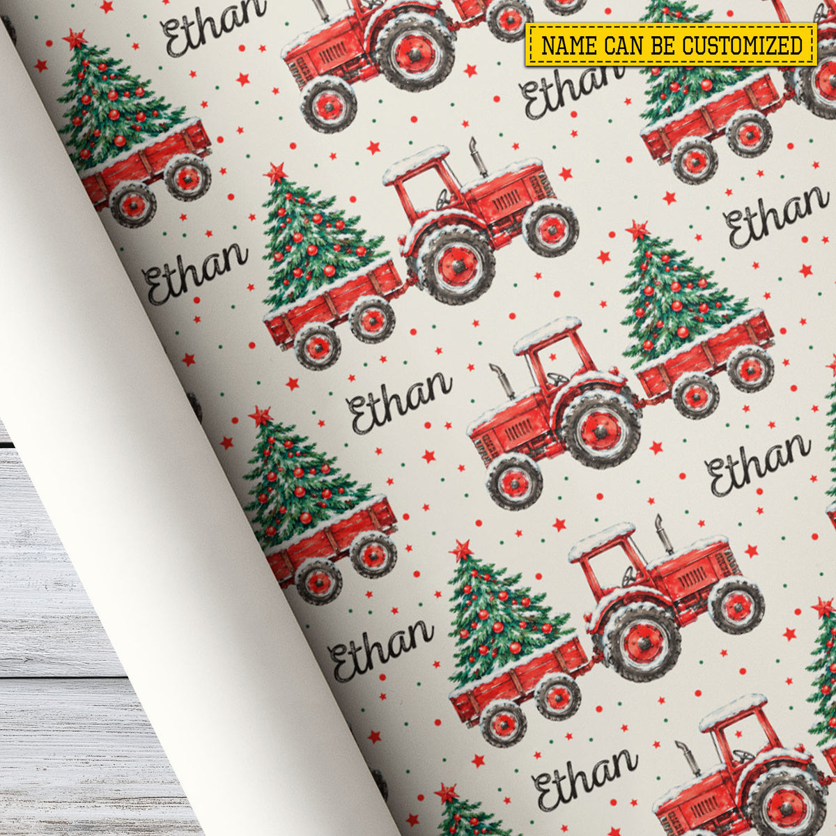 Personalized Christmas Farming Tractor Wrapping Paper, Christmas On The Farm Wrapping Paper Rolls, Xmas Gift Wrap For Tractor Lover