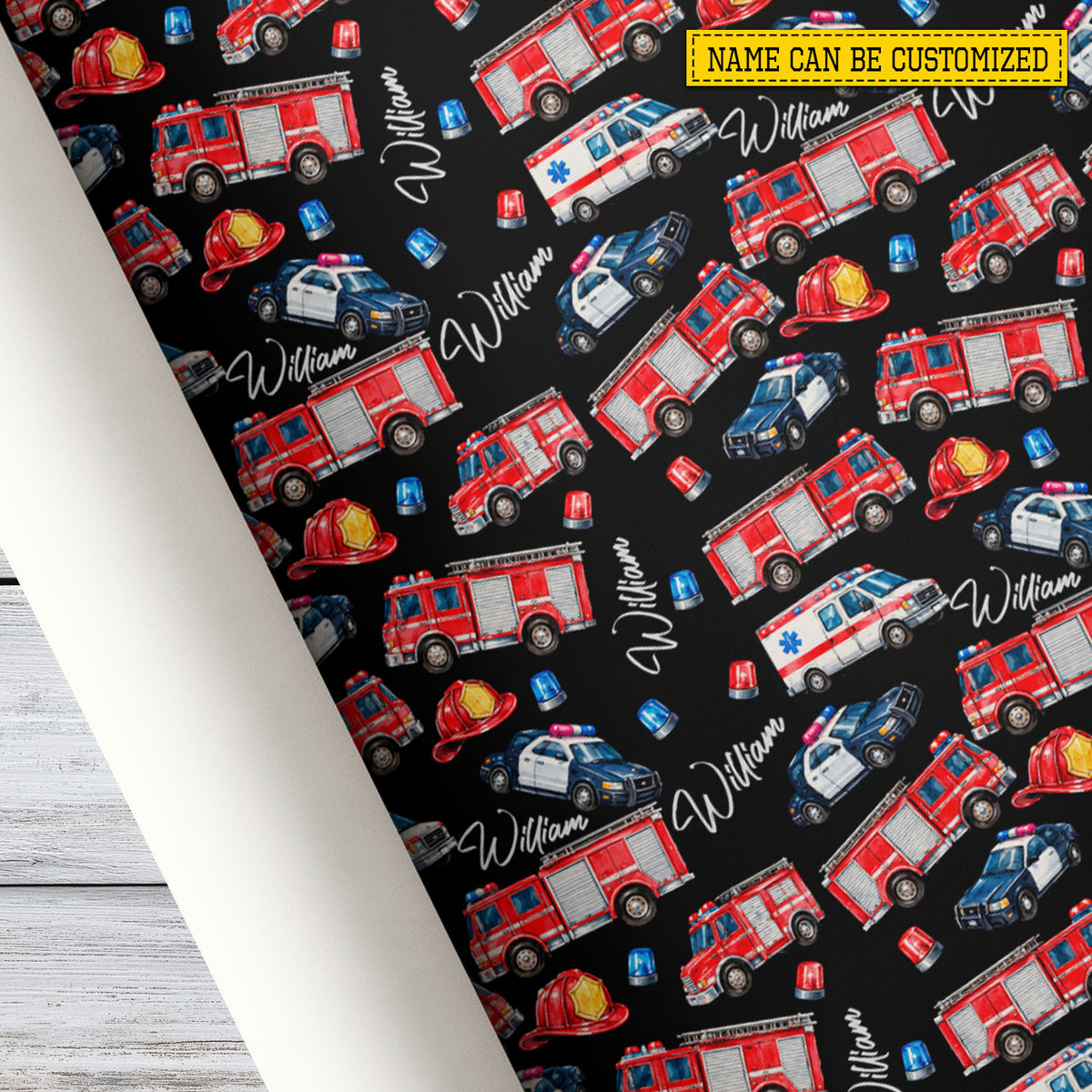 Personalized Emergency Vehicles Wrapping Paper, Fire Truck Police Car Ambulance Pattern Wrapping Paper Rolls, Gift Wrap For Emergency Vehicles Lover