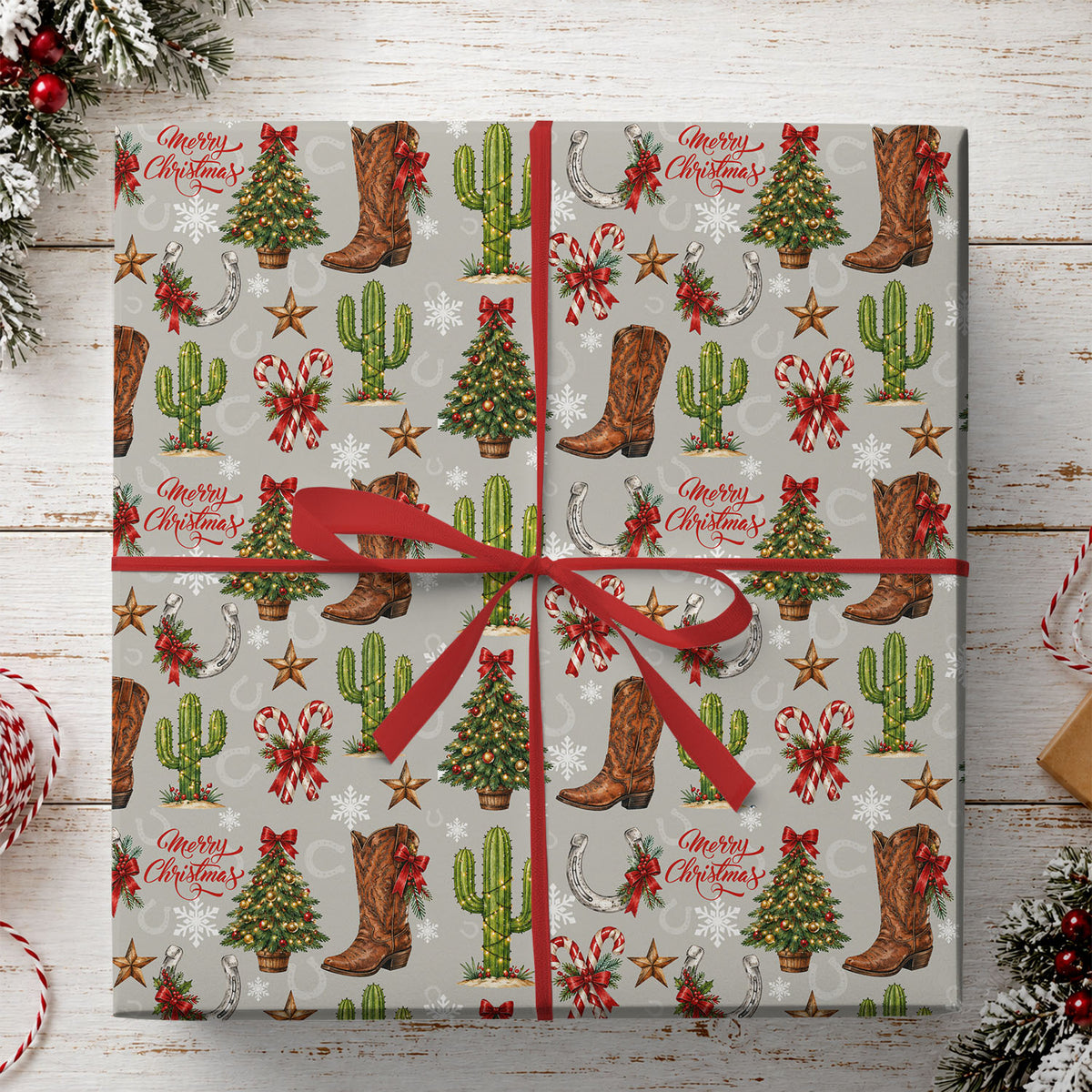Western Christmas Cowboy Wrapping Paper, Have A Yeehaw Christmas Wrapping Paper Rolls, Xmas Gift Wrap For Cowboys